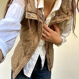 FoxFire Satin-lined, Beige and Brown quilted winter vest